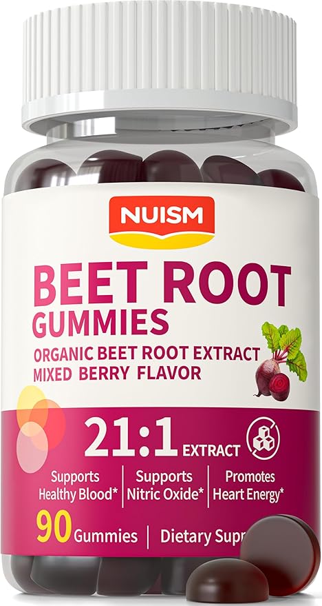 Organic Beet Root Gummies Mixed Berry Flavor SupplementsNatural Extract 21:1 Concentrate Sugar Free Chews Energy Vitality &amp Performance Support Beetroot Gummies