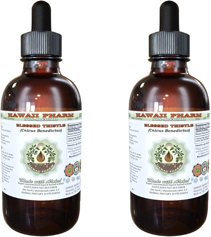 Hawaii Pharm Blessed Thistle Alcohol-Free Liquid Extract Blessed Thistle (Cnicus benedictus) Dried Leaf Stem and Flower Glycerite Natural Herbal Supplement 2x4 oz