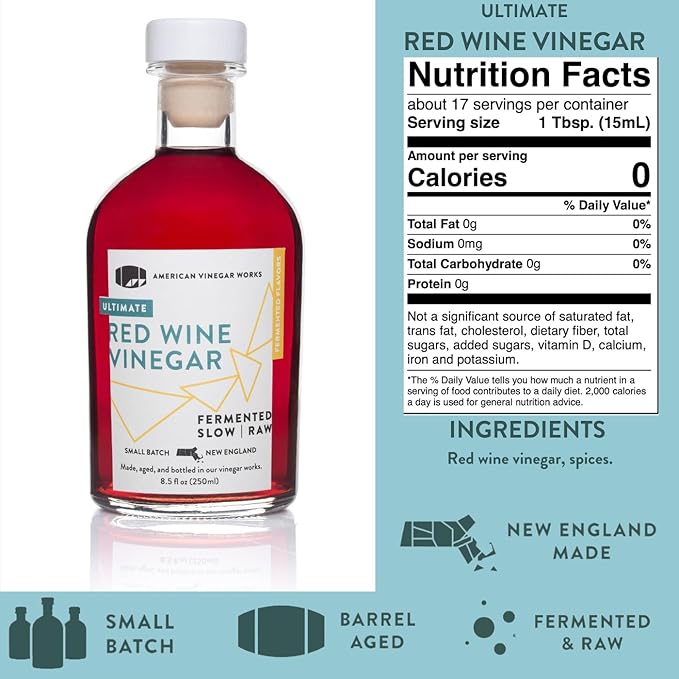 American Vinegar Works - Essentials Kitchen Vinegars - Includes Apple Cider Red Wine Rice Wine and Chardonnay Wine Vinegars - Packed in a Custom Box - Great for Gifts - 8.5 oz Bottles - 4 Pack