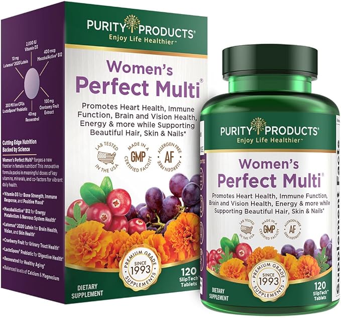 Purity Products Women’s Perfect Multi Balanced Multivitamin - Supports Urinary Tract Health Immune Bone + Muscle Hair Skin Nails an Elite Probiotic for Digestive Health + More - 120 Tablets