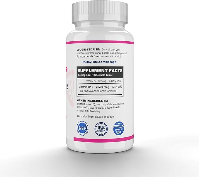Methyl-Life® Hydroxy B12 Sublingual Tablets – Gentle Vitamin B12 Supplement for Daily Energy &amp Cellular Support – Vegan Non-GMO Gluten &amp Top 14 Allergen Free | 90 Chewable Tablets
