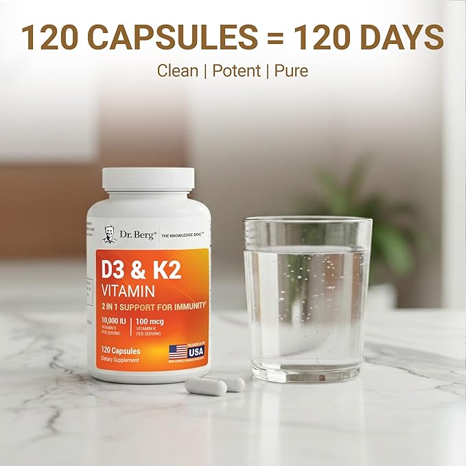 Dr. Berg Vitamin D3 &amp K2 10000 IU + MK-7 – 120 Capsules – Immune Bone &amp Heart Support* Supplement w/Magnesium Zinc B6 – 4X Lab-Tested – No Fillers – Non-GMO cGMP Formulated in USA