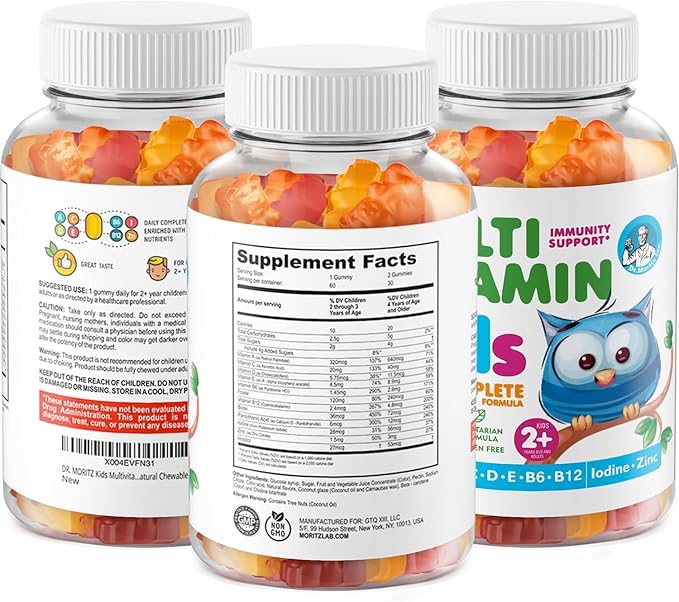 DR. MORITZ Kids Multivitamin Gummies - with Kids Vitamins A C D E B6 B12 Zinc and More - Complete Daily Support - Vegetarian and Non-GMO 2 Pack (120 Count)