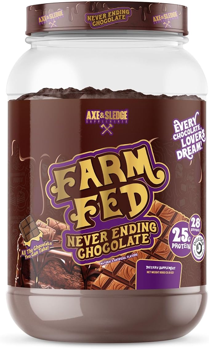 Axe &amp Sledge Farm Fed 100% Whey Protein Isolate | 25g Protein | Low Carb Low Sugar Gluten Free | Protein Powder for Men and Women | Keto | Made in The USA | 28 Servings Never Ending Chocolate