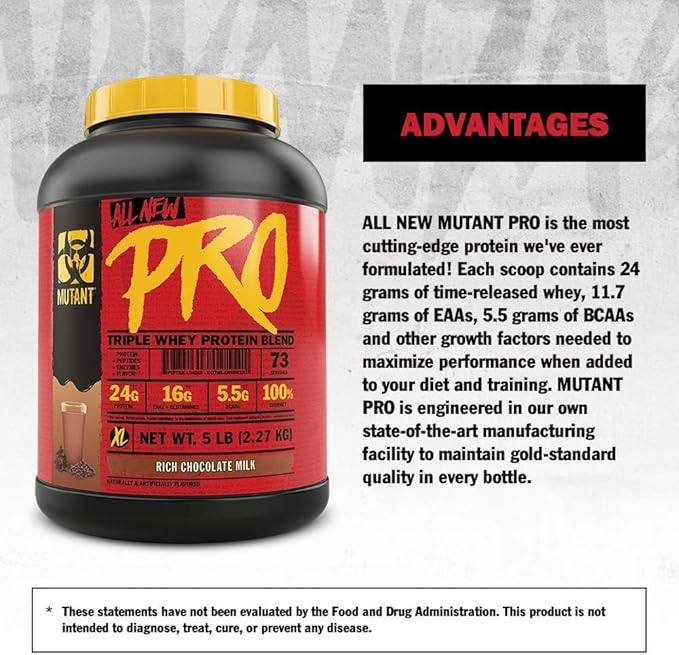 Mutant Pro – Triple Whey Protein Powder Supplement – Time-Released for Enhanced Amino Acid Absorption – Decadent Gourmet Flavors – 5 lbs – Rich Chocolate