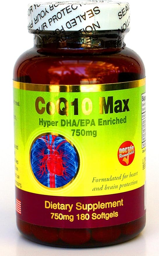 Doctor Recommended Hyper CoQ-10 MAXw EPA/DHA + Flaxseed Oil + Lecithin + Vitamin E 180 Softgels !
