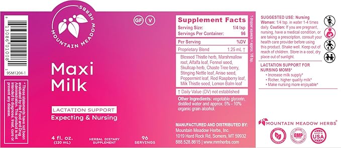 Mountain Meadow Herbs Maxi-Milk- Natural Liquid Lactation Support to Increase Breast Milk Production Quickly &amp Effectively for Breastfeeding Moms - 2 oz