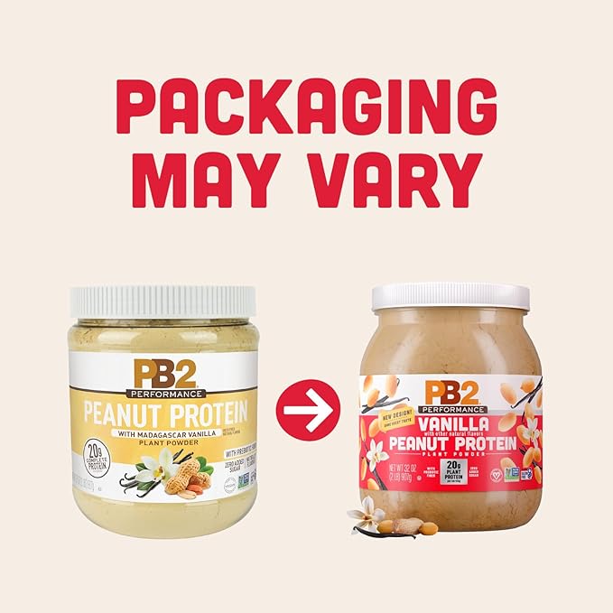 PB2 Performance Peanut Plant Based Vegan Protein Powder | 20g Complete Protein No Added Sugar Prebiotic Fiber | Dairy Free Certified Vegan Non-GMO Gluten Free [Peanut w/Madagascar Vanilla 2LB]