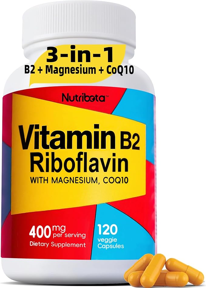 Vitamin B2 Riboflavin 400mg with Magnesium &amp CoQ10 High Potency Vitamin B2 Supplement for Energy Metabolism &amp Daily Wellness 120 Veggie Capsules 60 Day Supply