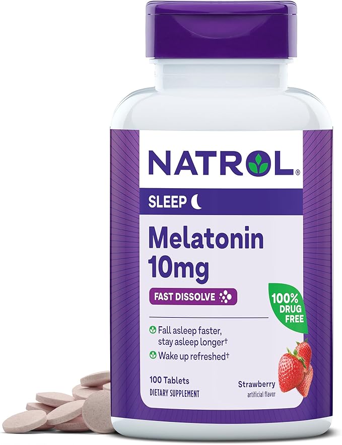 Natrol Melatonin 10mg Fast Dissolve 100ct &amp Biotin 10000mcg Fast Dissolve 60ct Strawberry Tablets Bundle for Sleep Hair Skin &amp Nails