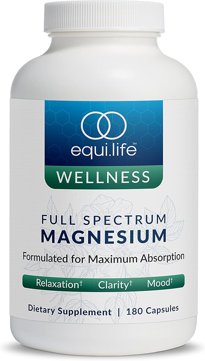 Equilife Full Spectrum Magnesium Supplement Magnesium Glycinate Citrate &amp Malate Bioavailable Mineral Blend Dairy Soy &amp Gluten Free Vegan Non GMO 180 Capsules