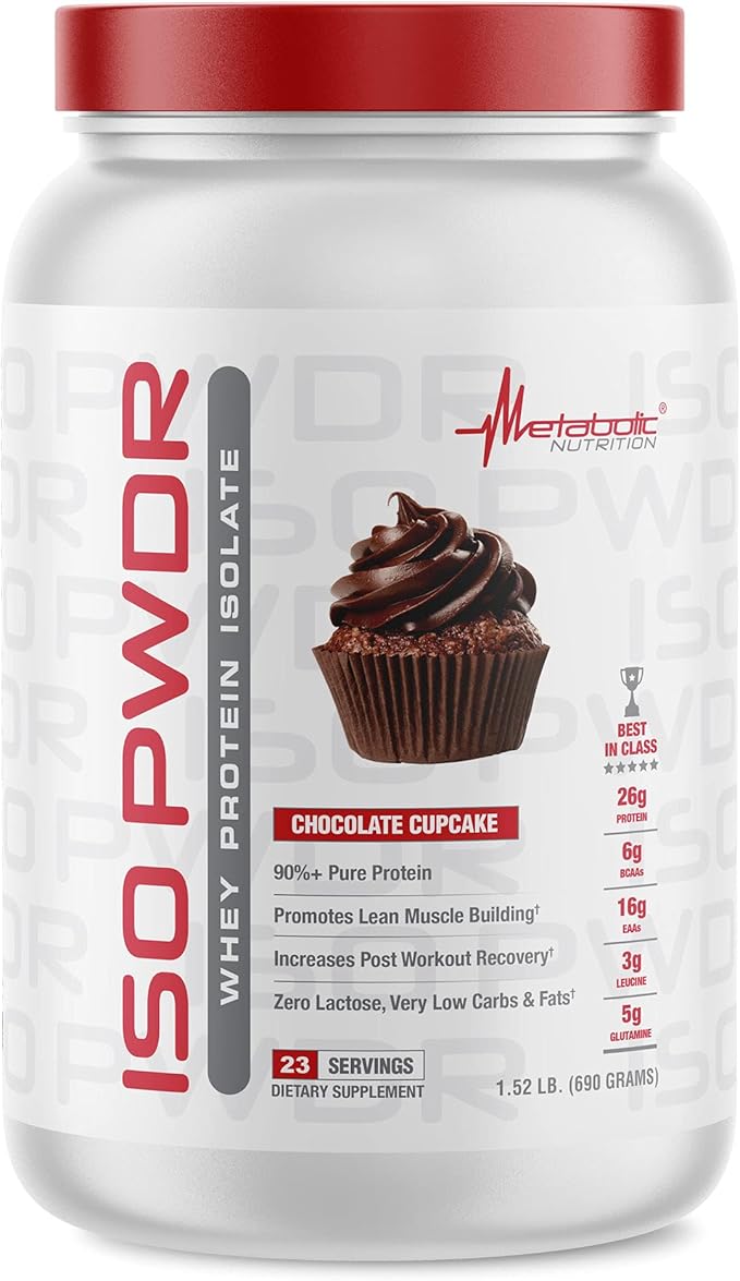 Metabolic Nutrition Whey Protein Isolate ISO PWDR Chocolate Cupcake 1.54lb 23 Servings 26g Protein Fast Digesting Zero Carbs Delicious Flavor Very Low Carbs &amp Fat Zero Lactose
