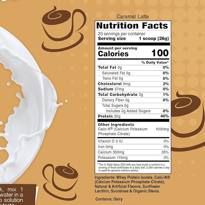 Bariatric Eating Inspire Caramel Latte Sugar-Free 20g Whey Protein Isolate Powder (20 Servings)