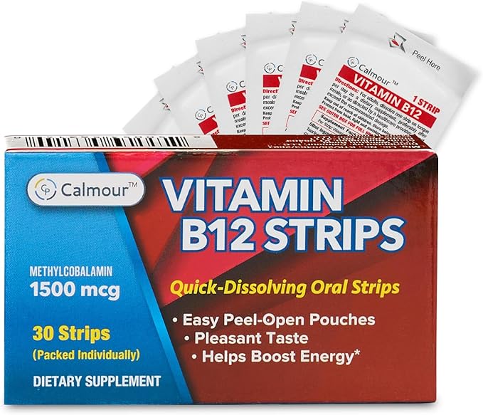 Vitamin B12 Strips 30 Pack | Easy Oral Dissolvable Mint Flavored Strips | 1500 mcg Strips | VIT B12 Dissolve Under Tongue | Methylcobalamin B-12 Vitamin Formula | Vegan Friendly &amp Gluten Free