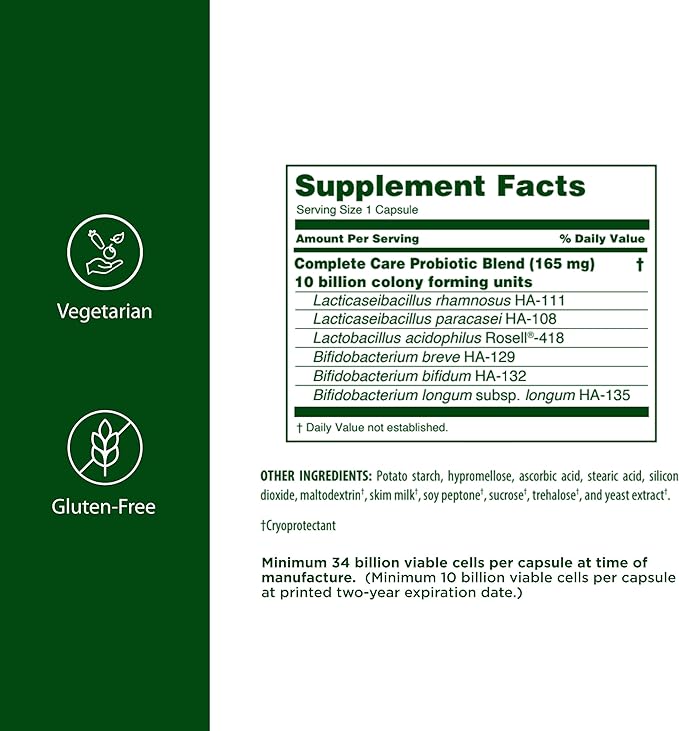 Flora - Complete Care Probiotic - 34 Billion Cells - Supports Immune &amp Digestive Health - Contains Lactobacillus Acidophilus &amp More - Gluten-Free &amp Non-GMO - 30 Vegetarian Capsules