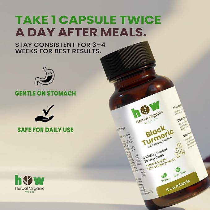Black Turmeric Capsules Natural Herbal Supplement with Antioxidant Support | Helps Maintain Calm Comfort &amp Daily Wellness | 30 Plant-Based Capsules
