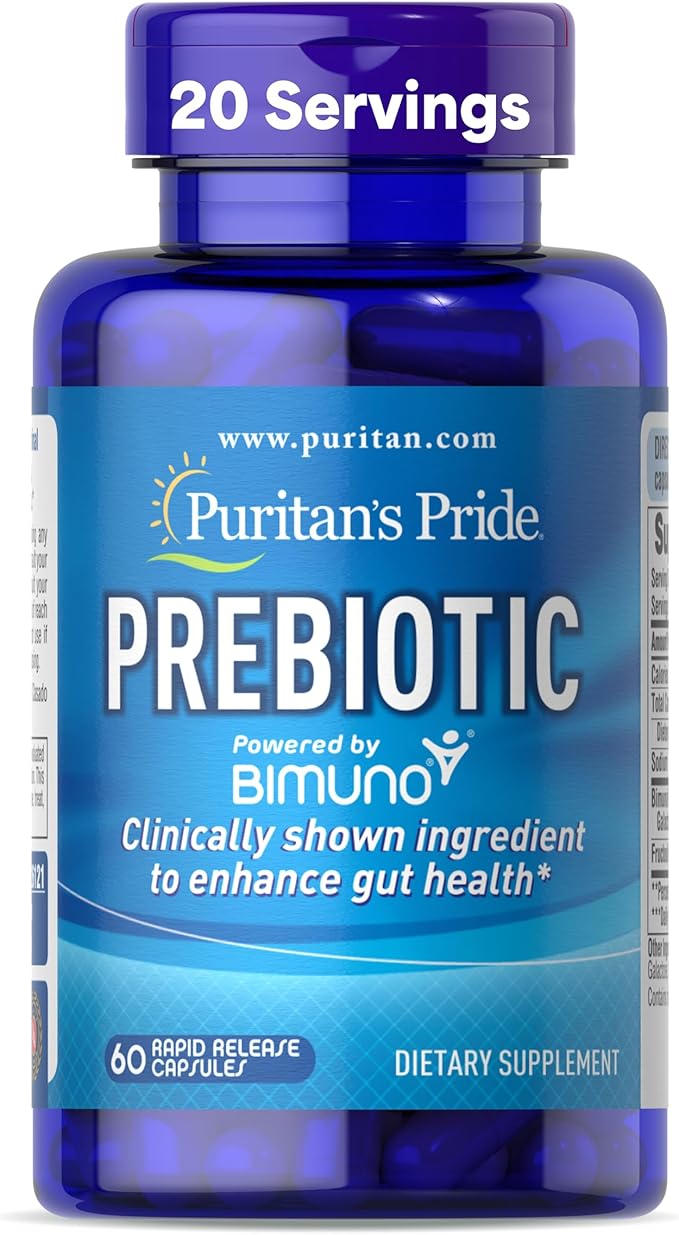 Puritan's Pride Prebiotics for Men and Women Powered by Bimuno Dietary Supplement for Advanced Gut Health Helps to Alleviate Bloating 60 Rapid Release Capsules