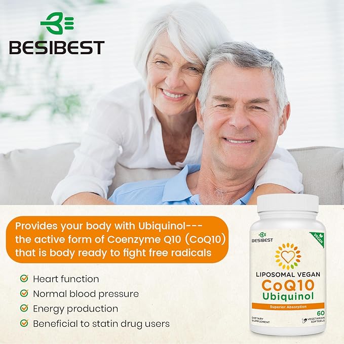 1000mg Liposomal CoQ10 Ubiquinol 60 Vegan Softgels High Absorption Ubiquinol CoQ10 Supplement Active Antioxidant Form of Coenzyme Q10 for Heart Function &amp Energy Production