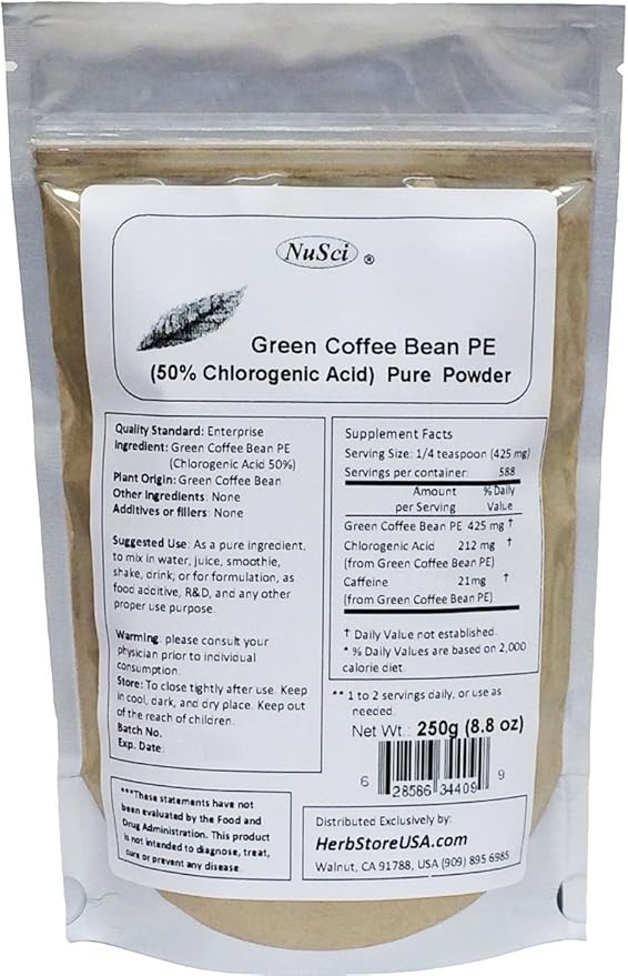 Green Coffee Bean Extract Powder Standardized 50% Chlorogenic Acid (500 Grams (1.1 lb))