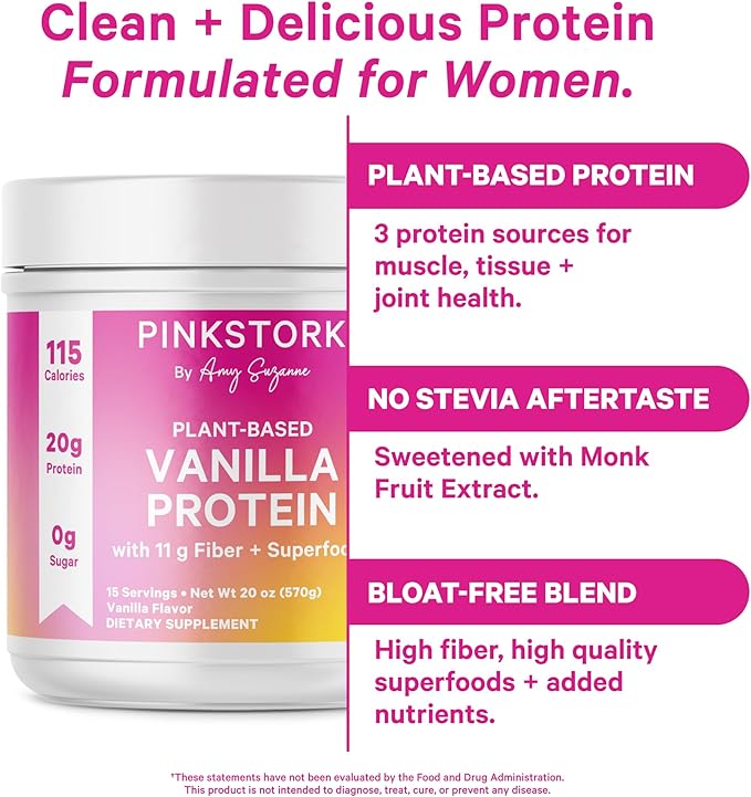 Pink Stork Muscle &amp Gut Health Bundle for Women | Vanilla Plant-Based Protein Powder with Fiber &amp Superfoods &amp Digestive Enzymes | Women’s Digestion Energy &amp Metabolism Support