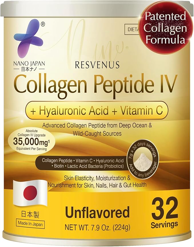 Nano Advanced Hyaluron &amp Marine Collagen Peptide IV Plus Powder – Japanese 6-in-1 Beauty Formula for Skin Hair &amp Nails Hydrolyzed Collagen with Hyaluronic Acid Vitamin C Unflavored 32 Ser