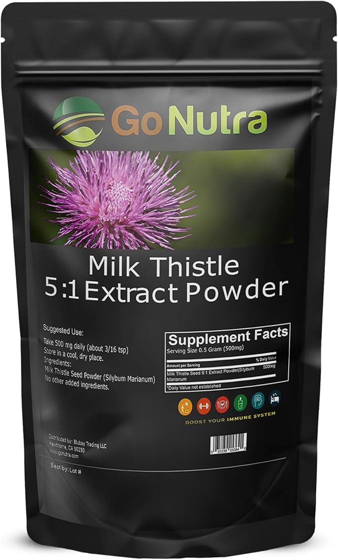 Go Nutra Milk Thistle Powder 1 lb. | Milk Thistle Extract 10:1 Strength Silymarin | Silybum Marianum Herbal Supplement Non-GMO