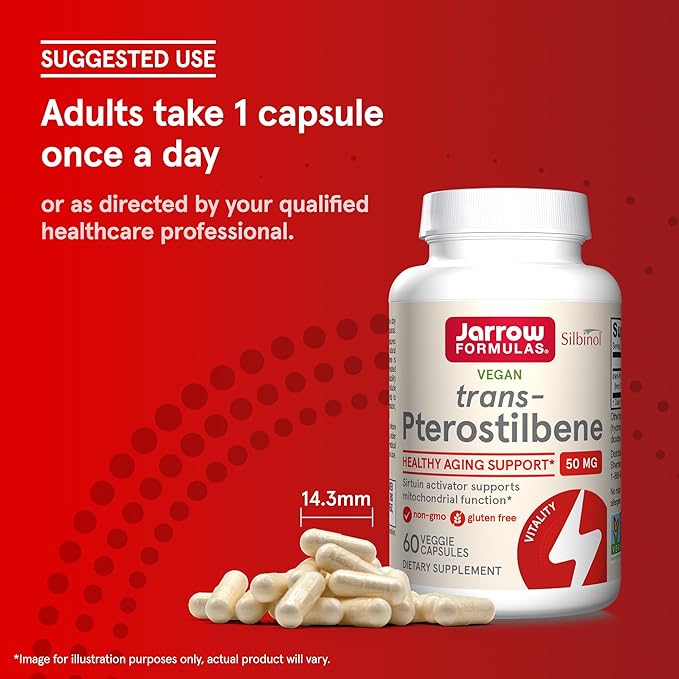 Jarrow Formulas Pterostilbene 50mg for Antioxidant Support Dietary Supplement Supports Healthy Aging 60 Veggie Capsules 60 Day Supply(Pack of 12)