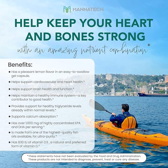 Mannatech Omega-3 with Vitamin D3 for Bone Heart Health and Cognitive Support Made of Pure Fish Oil
