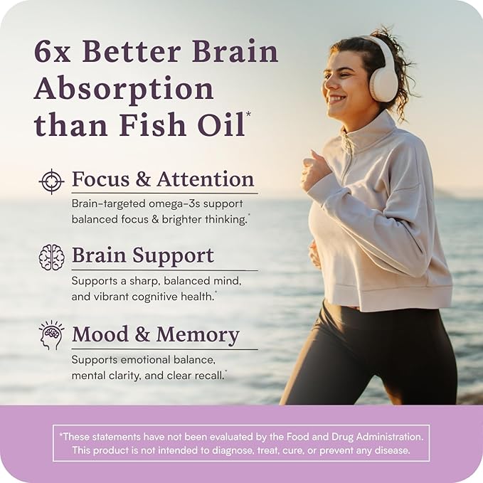 Omega 110 w/LYSOVETA LPC | EPA &amp DHA Supplements for Brain &amp Retina Health | Focus Attention Memory Mood &amp Vision | 6X Higher Absorption Than Fish Oil | High Potency Omega-3 LPC-DHA