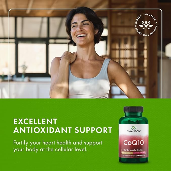Swanson CoQ10 Cardiovascular and Cellular Energy Supplement for Heart-Health-Conscious Adults Seeking Antioxidant Support - 200 mg (90 Vegan Capsules 2 Pack)