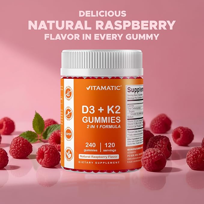 Vitamatic Vitamin D3 K2 with Calcium Gummies - 240 Count - Non-GMO Gluten Free
