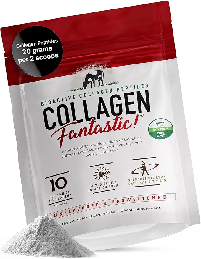 Collagen Peptides Powder Unflavored 2.2lb – Grass-Fed Bovine Protein for Joints Bones &amp Skin – Type I &amp III Hydrolyzed Collagen – Gluten-Free Non-GMO &amp Soy-Free – 90 Servings