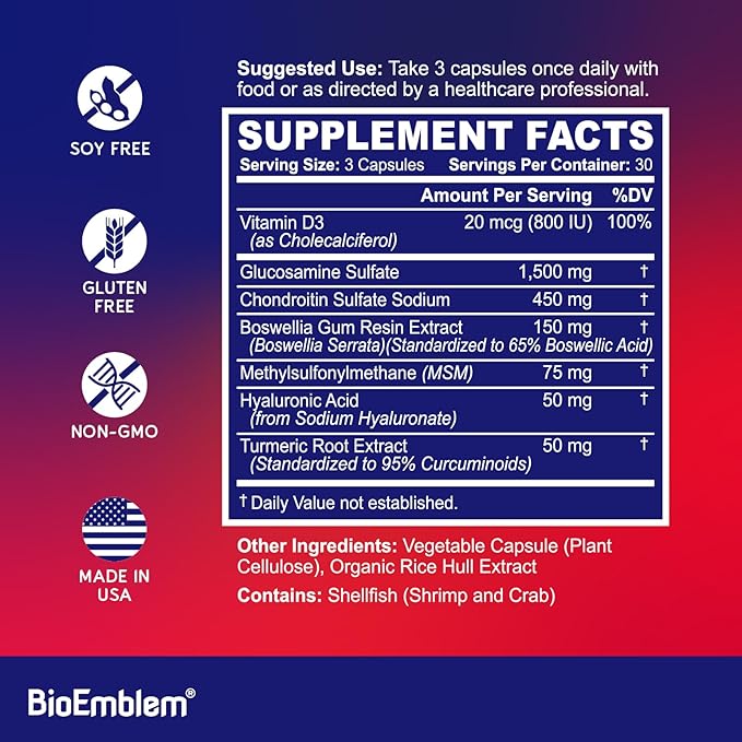 BioEmblem Triple Magnesium Complex and Joint Support for Enhanced Joint Health Vegan Non-GMO
