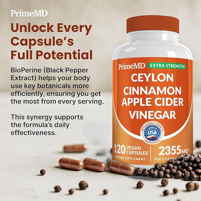 5-in-1 Ceylon Cinnamon Powder Extra Strength – Organic Ceylon Cinnamon Capsules with Turmeric Apple Cider Vinegar Korean Ginseng &amp BioPerine for Metabolism &amp Energy Support Pills (120 Ct 2