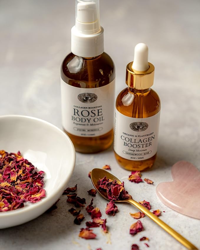 Anima Mundi Collagen Booster Face Oil Hydrating Organic Plant-Based Collagen Oil Rose Petals - Restore &amp Regenerate Collagen Receptors for Glowing Skin Complexion (1 Fl Oz)