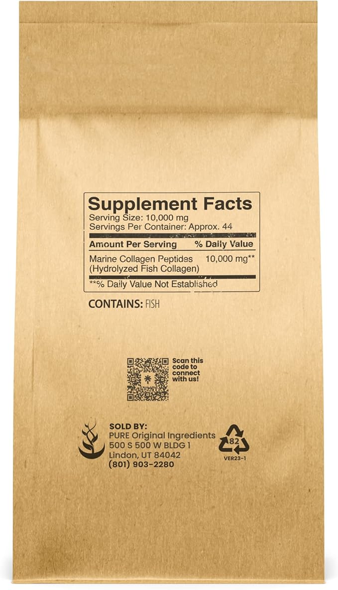 PURE ORIGINAL INGREDIENTS Marine Collagen Powder (1 lb) Natural &amp Unflavored Protein Peptides Resealable Bag (Pack of 2)