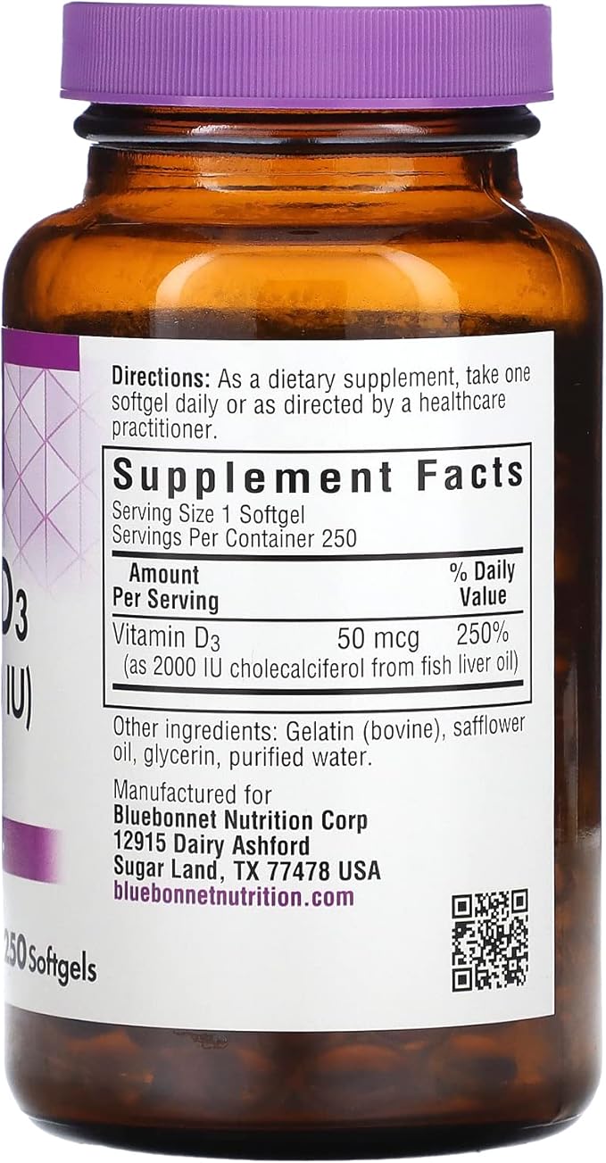 Bluebonnet Nutrition Vitamin D3 2000 IU 250 CT