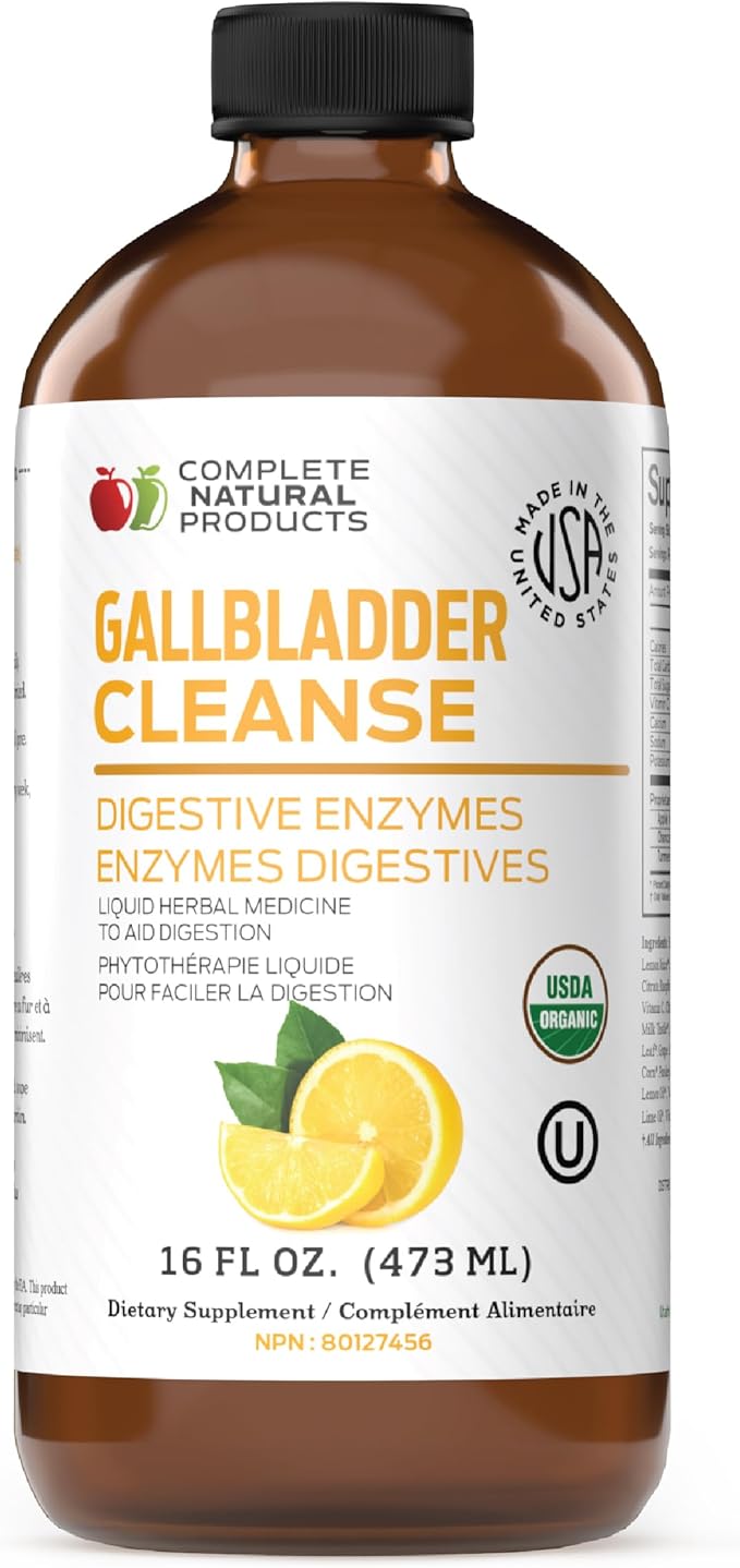 Complete Natural Products Gallbladder Support Liquid 16oz Supplement - Apple Cider Vinegar Formula with Turmeric Beet Milk Thistle Enzymes Digestive Cleanse Aid for Liver Health USA Made Kosher