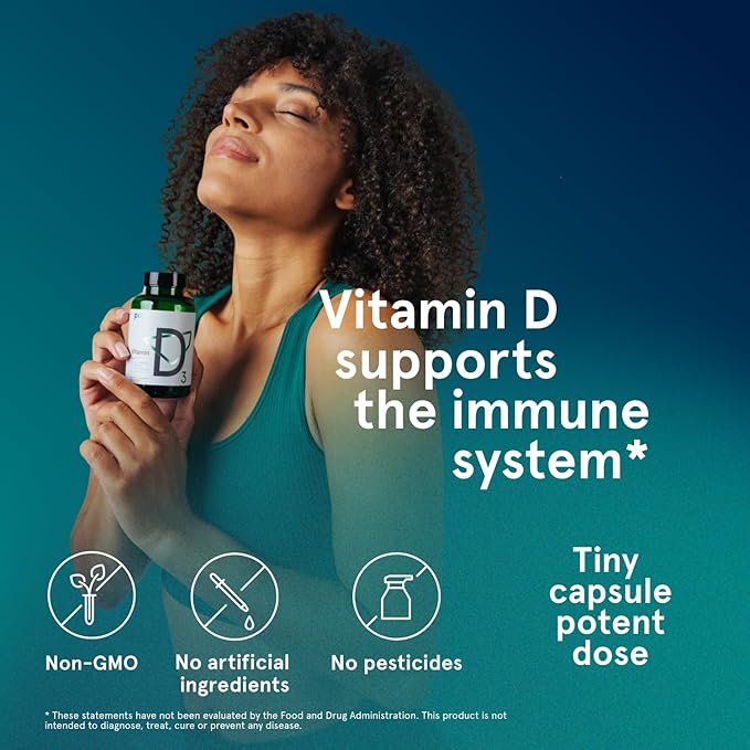 Puori Vitamin D3 Softgels 2500 IU (62.5 mcg) - Fast Absorbing Vitamin D3 Supplements for Immune System Support Bone Health &amp Density and Healthy Muscle Functions - Non-GMO &amp Gluten-Free - 12