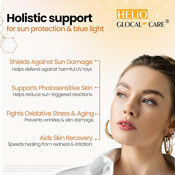GlocalCare Helio – Antioxidant-Rich Sun Defense &amp Skin Rejuvenation Supplement with Polypodium Nutroxsun Astaxanthin &amp Pomegranate Extract - Fights Photoaging &amp Oxidative Stress - (30 Ca