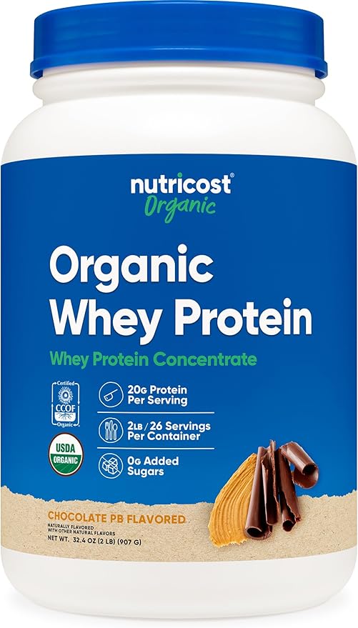 Nutricost Organic Whey Protein Concentrate Chocolate Peanut Butter Flavored (2LBS) - Gluten-Free Non-GMO