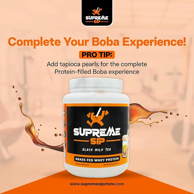Boba Protein Powder Made with Real Black Tea - Boba Milk Tea Sweetened with Natural Monk Fruit - Clean Creamy Boba Tea Protein Powder - Grass Fed Whey Protein Isolate Bubble Tea - 27 Oz