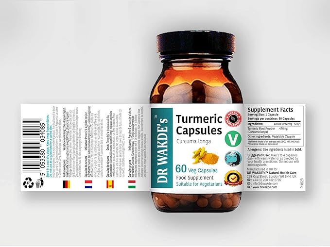 DR WAKDE'S Turmeric Capsules (Curcuma Longa 60 Veg Caps Plant-Based Supplement Ayurvedic Herb All Natural Vegan)