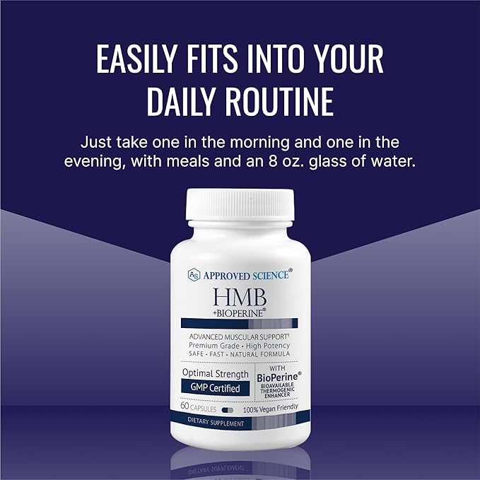 Approved Science HMB - 1500mg High Potency HMB Supplement with Calcium &amp BioPerine for Absorption - Muscle Health &amp Exercise Performance - 60 Vegan Capsules - Pack of 3