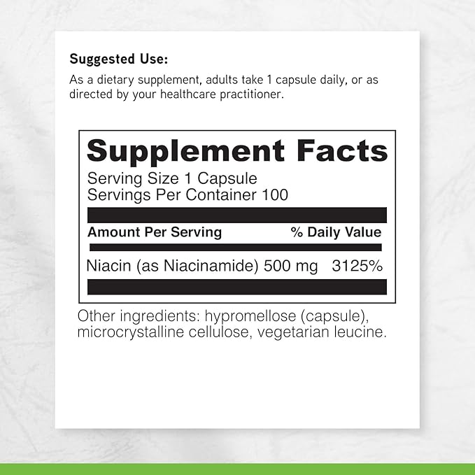 Davinci Labs Niacinamide - Dietary Supplement with Vitamin B3 to Support Fat Metabolism Circulation and Healthy Skin* - with 500 mg Niacinamide per Serving - Gluten-Free - 100 Vegetarian Capsules