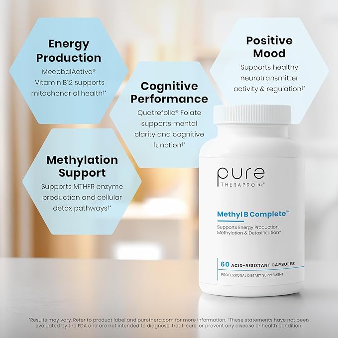 Methyl B Complete - 60 Vegetable Capsules | Optimal Methylation Support Supplement with Quatrefolic 5-MTHF (Active folate) Methylcobalamin (Active B12) B2 B6 and TMG | Pharmaceutical Grade