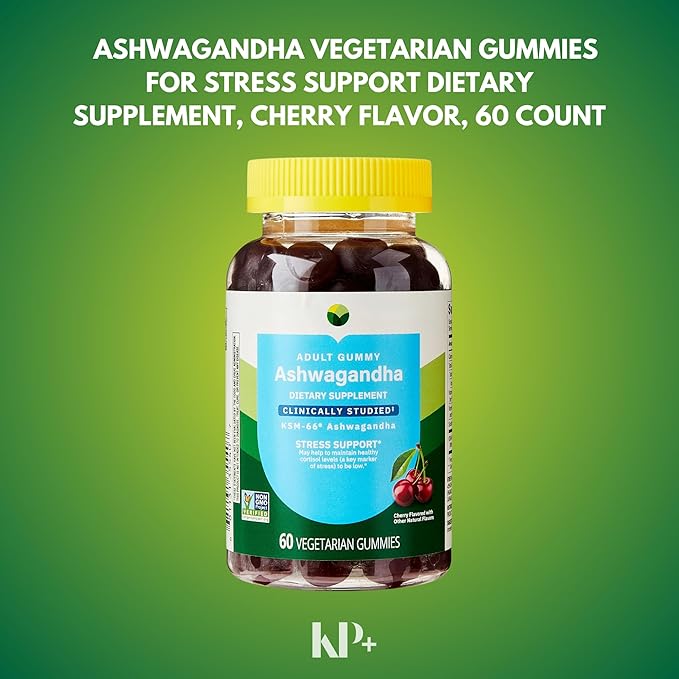 KP+ Ashwagandha | Ashwagandha Adult Gummies | Stress Support &amp Relaxation | Helps Maintain Healthy Cortisol Levels | Cherry Flavor | 60 Vegetarian Gummies | Pack of 2