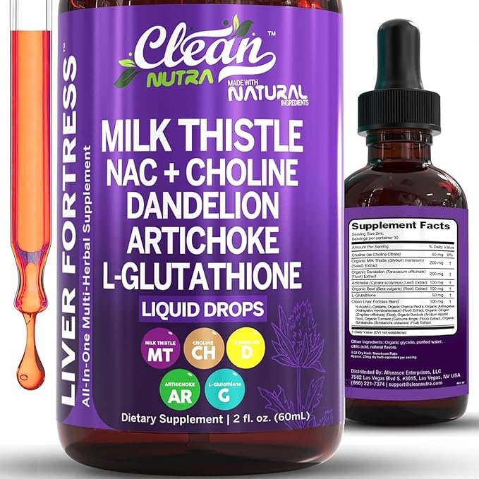 Clean Nutraceuticals Milk Thistle NAC Liver Cleanse Detox &amp Repair Supplement Liver Support Liquid Drops with Dandelion Extract Artichoke Chanca Piedra Choline L-Glutathione Burdock Schisand