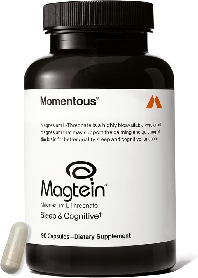 Momentous Magtein Magnesium L-Threonate - Brain &amp Rest Support Supplement - Boosts Cognitive Function &amp Sleep Quality - NSF Certified for Sport -145 mg - 30 Servings