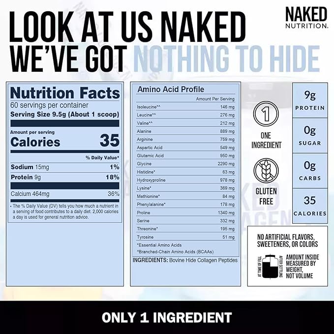 NAKED Collagen Coffee Creamer Vanilla 40 Servings + Collagen Peptides Protein Powder Unflavored 60 Servings Bundle: Non-GMO Keto Gluten-Free Paleo-Friendly Soy-Free.